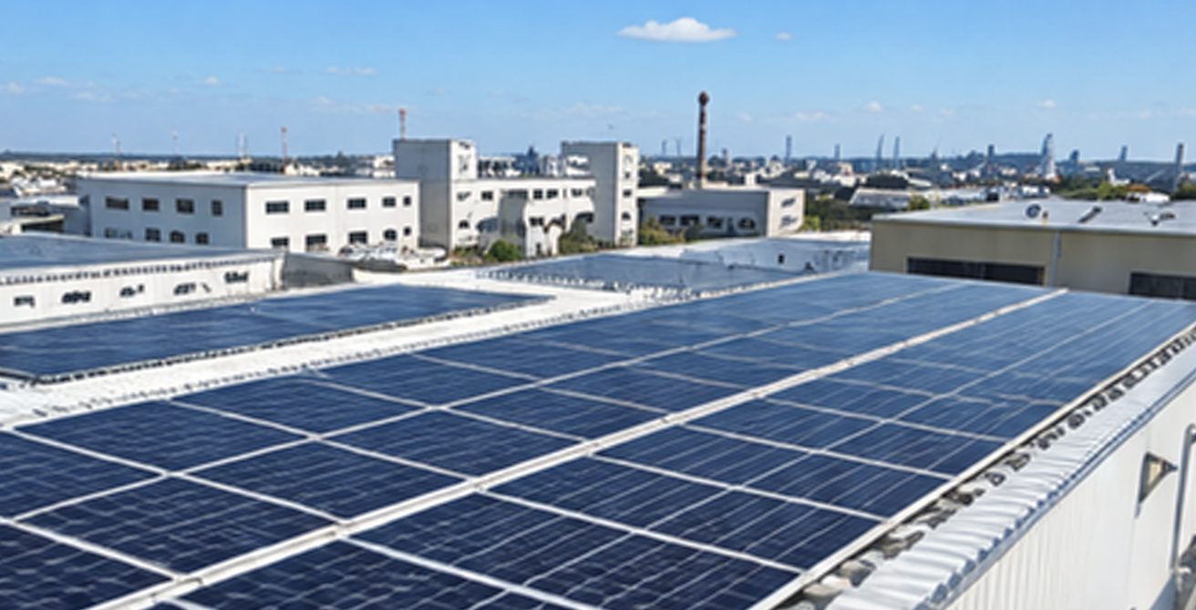 工場・倉庫の屋根上に設置された太陽光パネル